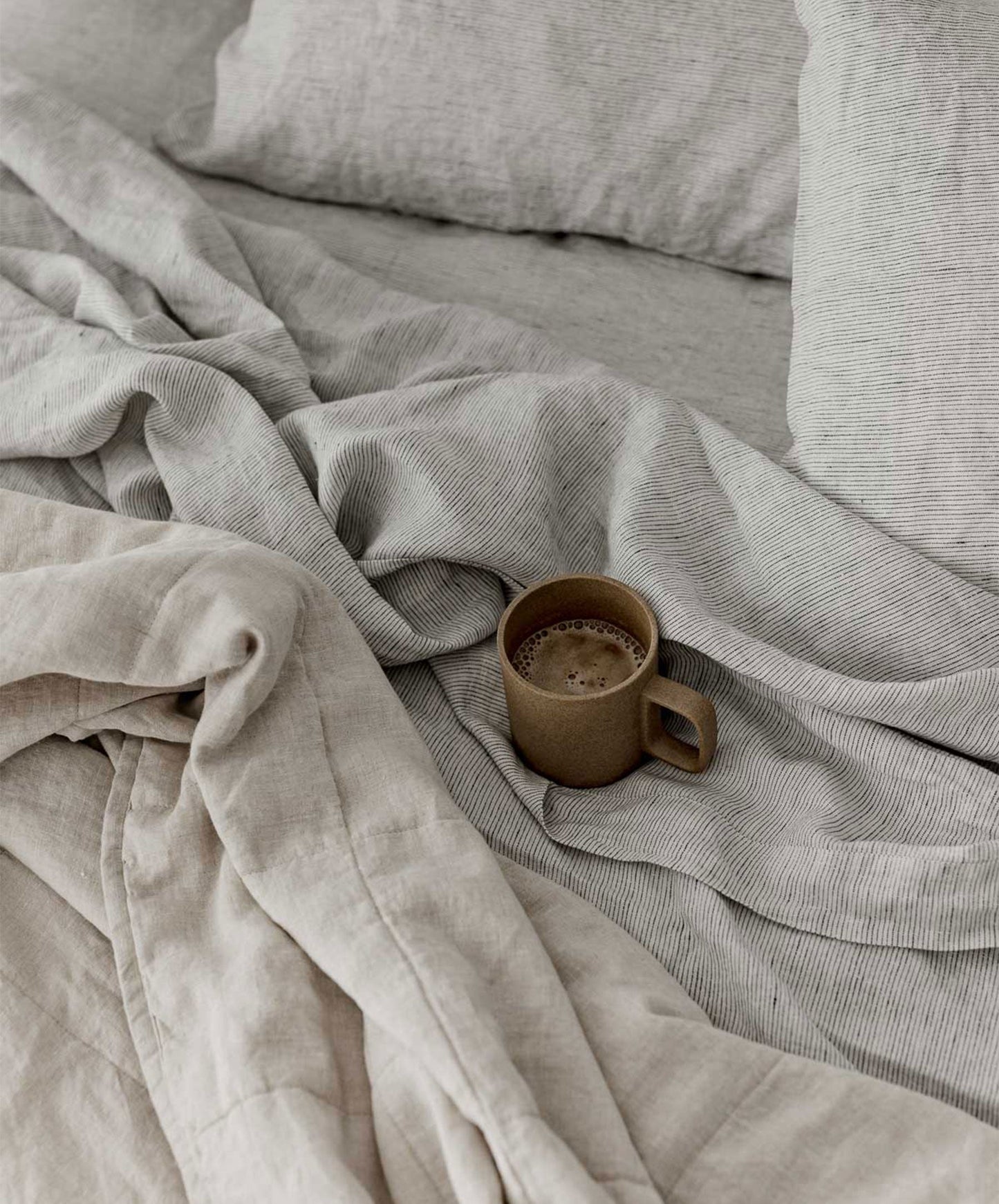 Lot de 2 taies d'oreiller européennes en lin à rayures fines