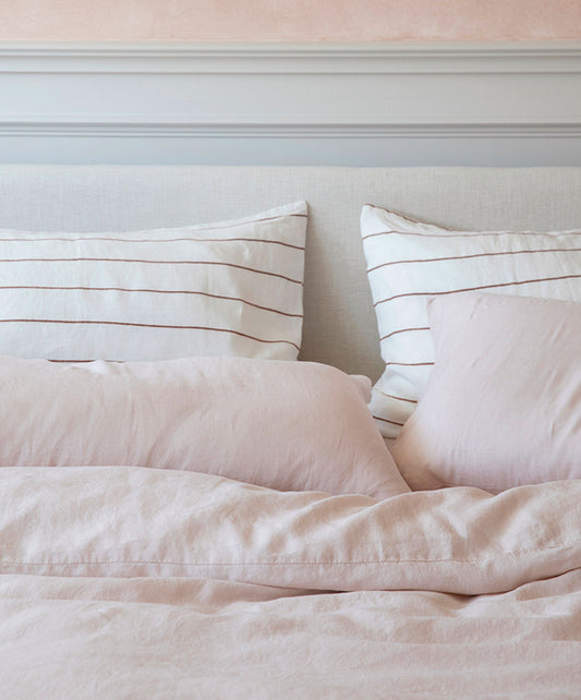 Chambre à coucher - Rayures rose poudré et cèdre