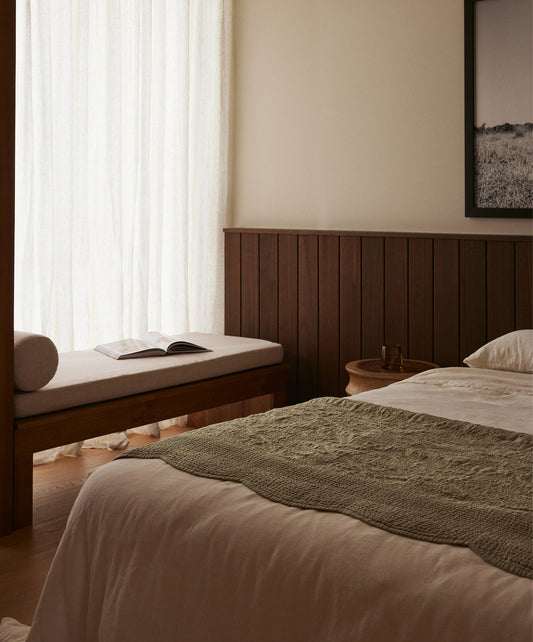 Couverture brodée Willow - Mastic