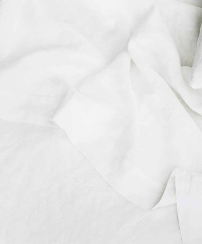 Drap plat en lin avec bordure - Blanc