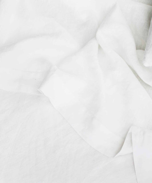 Drap plat en lin avec bordure - Blanc