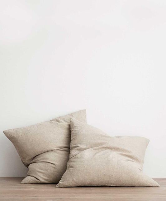 Lot de 2 taies d'oreiller carrées en lin naturel