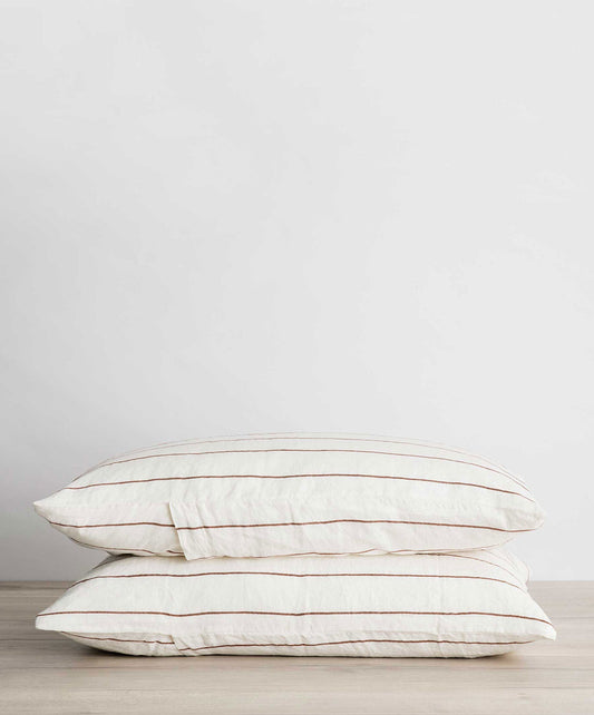 Lot de 2 taies d'oreiller en lin - Rayures cèdre