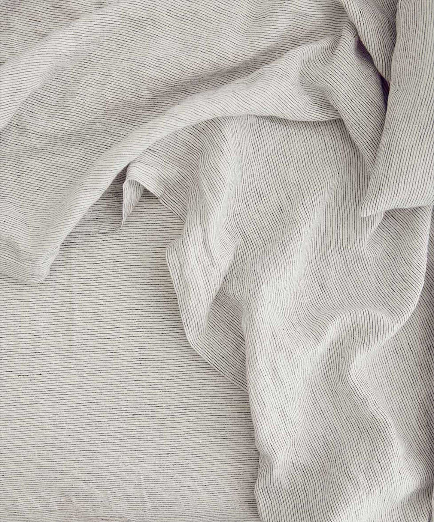 Drap plat en lin à bordure - Rayures fines