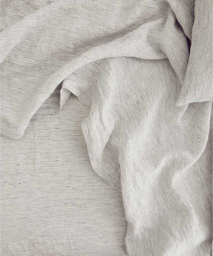 Drap plat en lin à bordure - Rayures fines