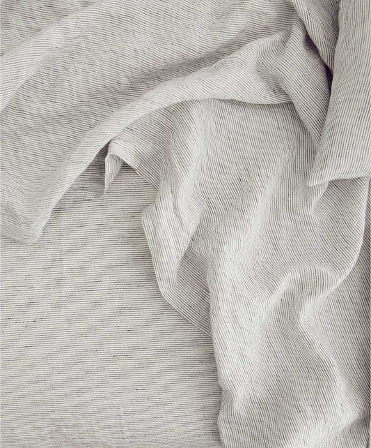 Drap plat en lin à bordure - Rayures fines