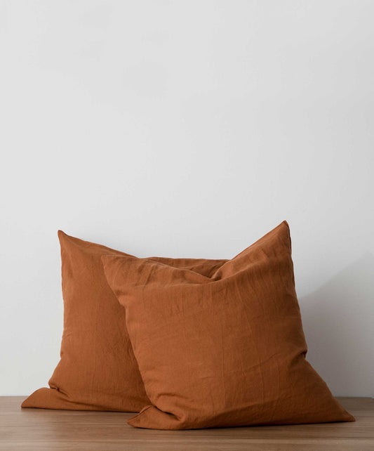 Lot de 2 taies d'oreiller carrées en lin - Cèdre