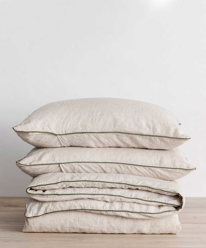 Parure de lit en lin passepoilé - Naturel et Forêt