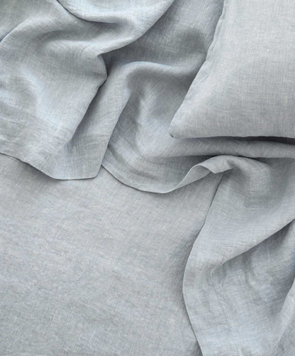 Drap plat en lin avec bordure - Ciel