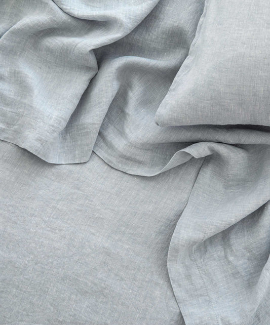 Drap plat en lin avec bordure - Ciel