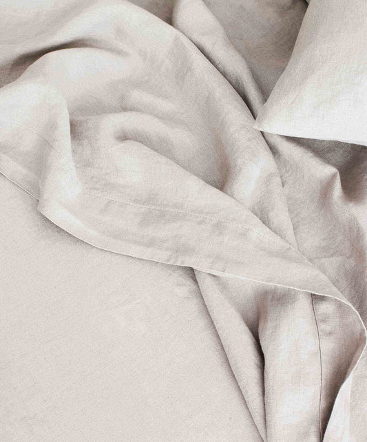 Drap plat en lin avec bordure - Gris fumé