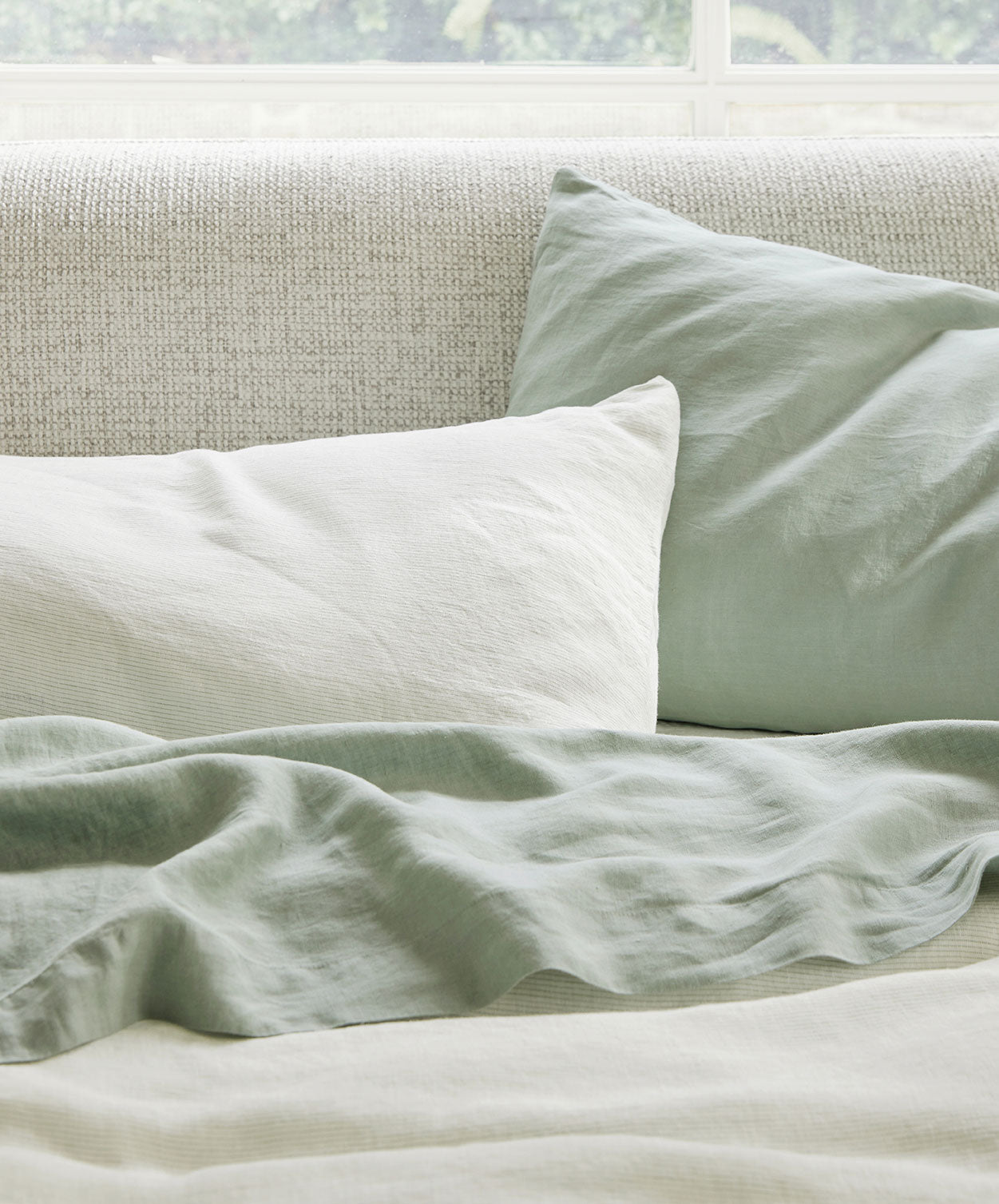 Lot de 2 taies d'oreiller en lin - Rayures fougère