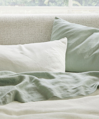 Lot de 2 taies d'oreiller en lin - Rayures fougère