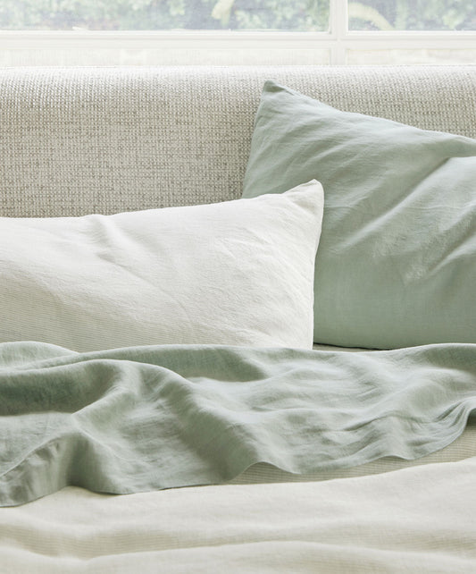 Lot de 2 taies d'oreiller en lin - Rayures fougère