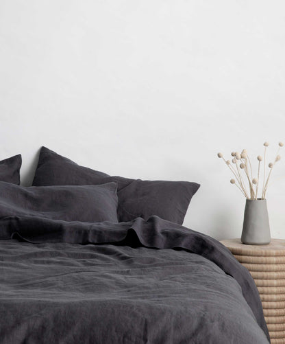 Drap plat en lin avec bordure - Ardoise