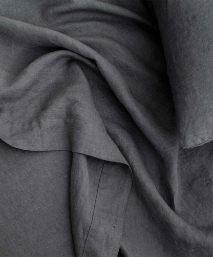 Drap plat en lin avec bordure - Ardoise