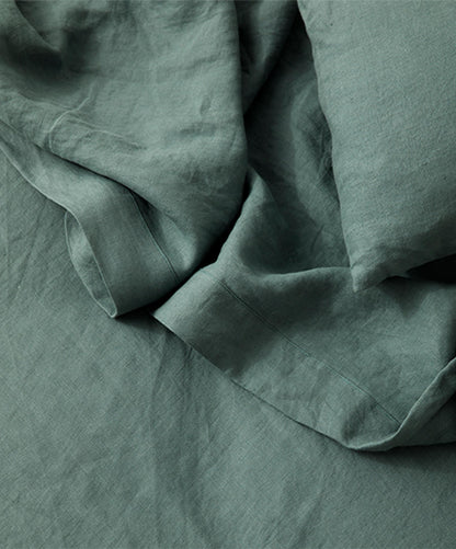 Drap plat en lin avec bordure - Pierre bleue