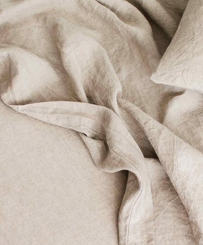 Drap plat en lin avec bordure - Naturel