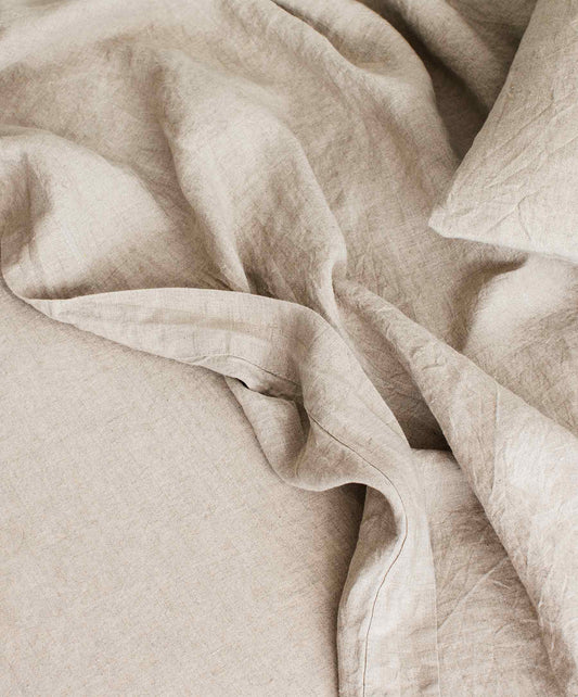 Drap plat en lin avec bordure - Naturel