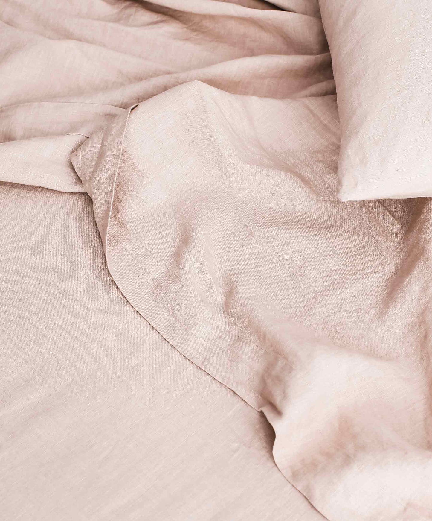 Drap plat en lin avec bordure - Rose poudré