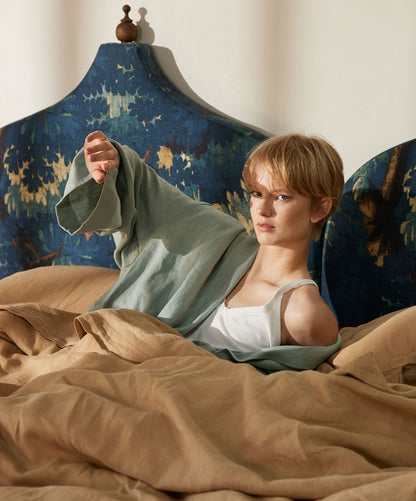 Drap plat en lin avec bordure - Sable