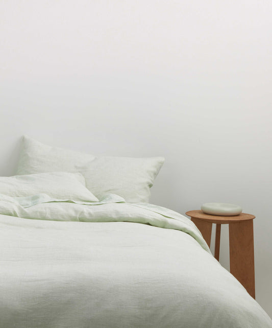 Parure de lit en lin - Rayures fougère