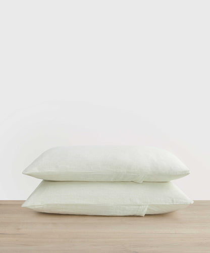 Lot de 2 taies d'oreiller en lin - Rayures fougère