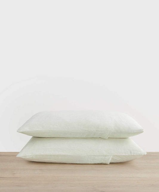 Lot de 2 taies d'oreiller en lin - Rayures fougère