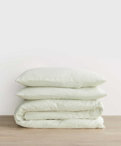 Parure de lit en lin - Rayures fougère