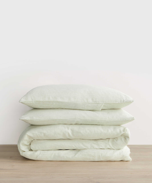 Parure de lit en lin - Rayures fougère