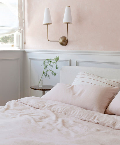 Chambre à coucher - Rayures rose poudré et cèdre