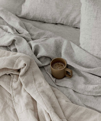 Lot de 2 taies d'oreiller européennes en lin à rayures fines