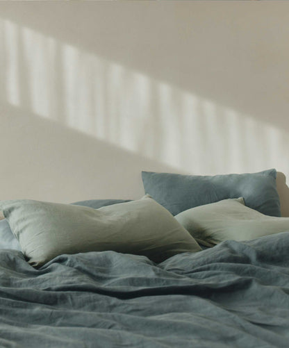 Ensemble de draps en lin avec taies d'oreiller - Pierre bleue 