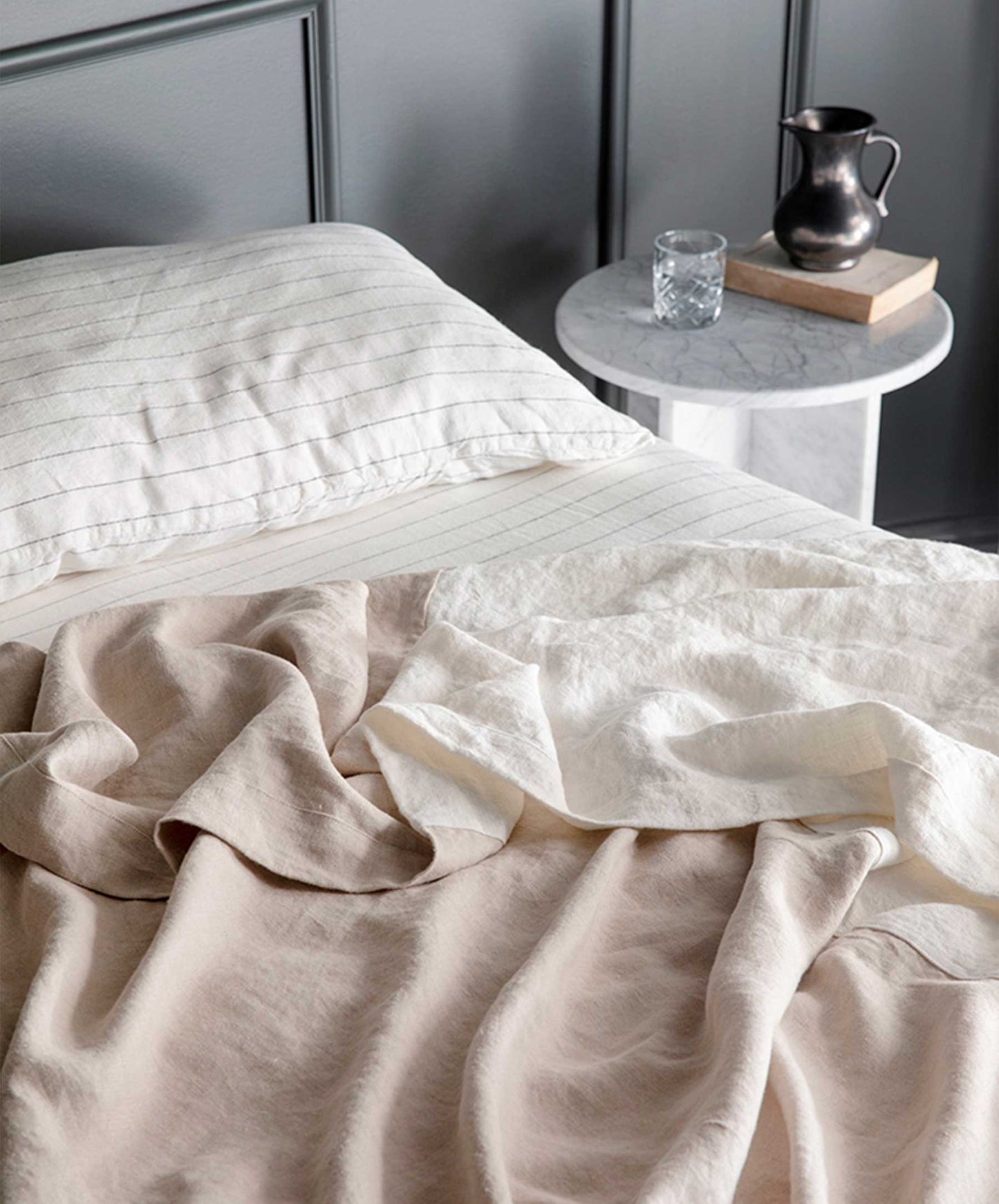 Ensemble de draps en lin avec taies d'oreiller - Rayures fines 