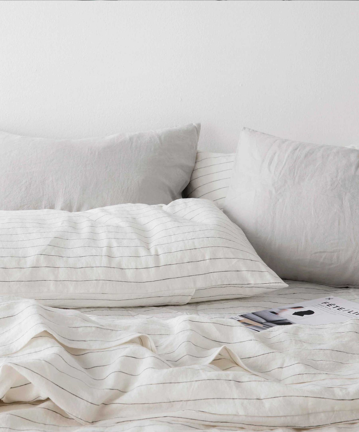 Lot de 2 taies d'oreiller en lin à rayures fines