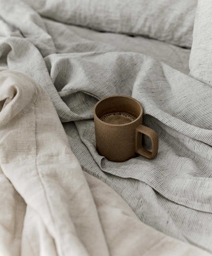 Ensemble de draps en lin avec taies d'oreiller - Rayures fines 