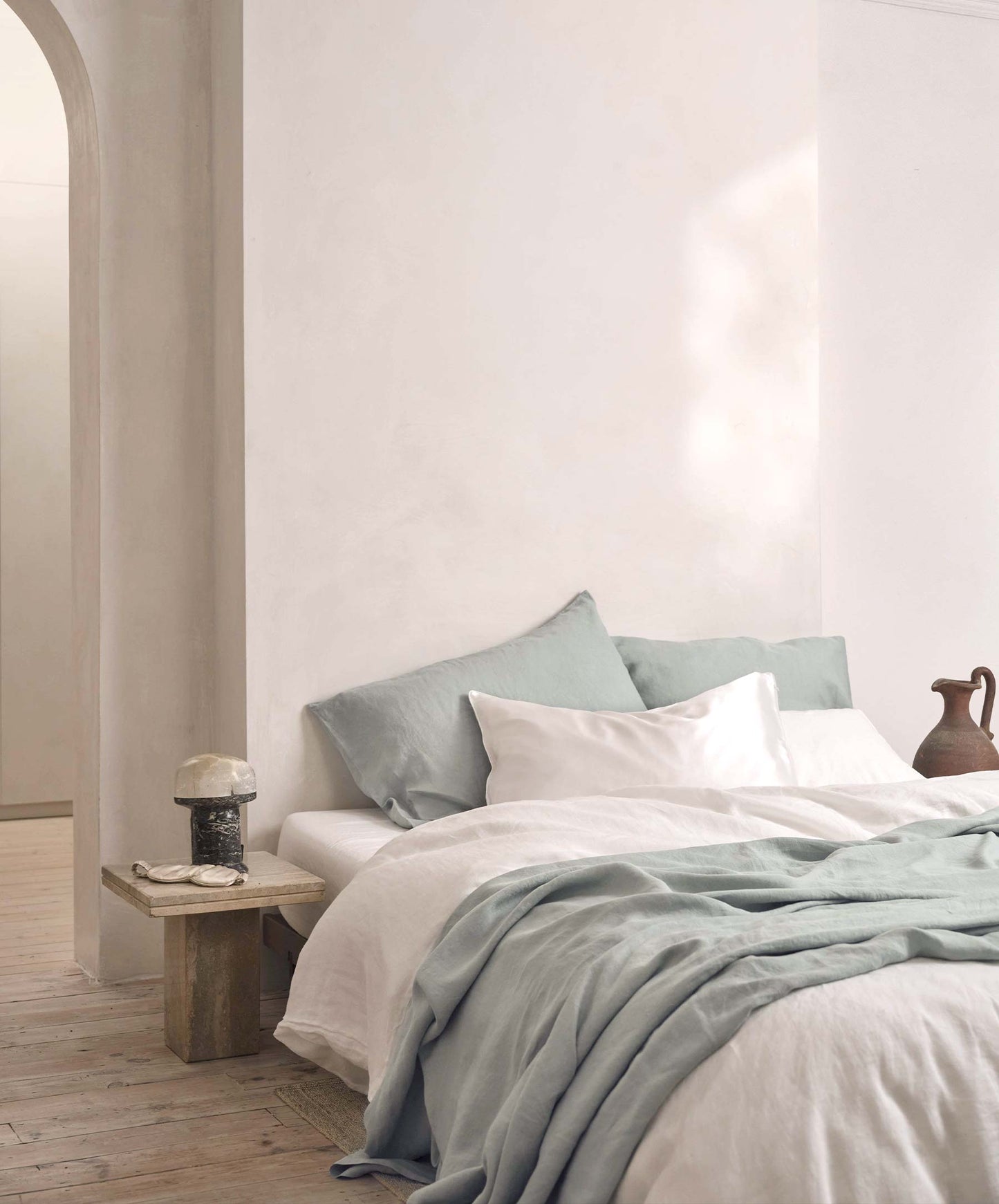 Ensemble de draps en lin avec taies d'oreiller - Sauge 