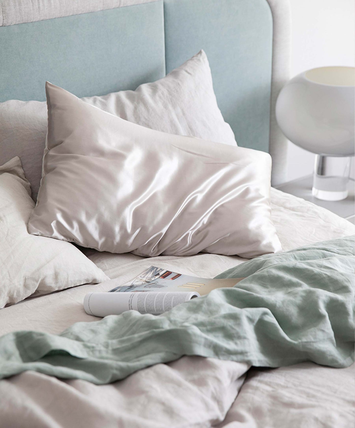 Drap plat en lin avec bordure - Sauge