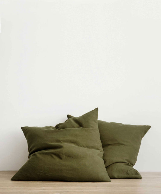 Lot de 2 taies d'oreiller carrées en lin - Motif forêt