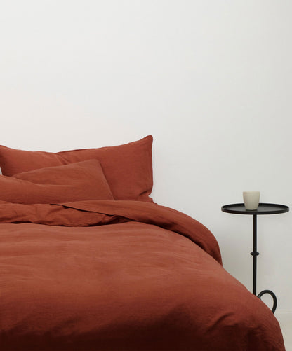 Drap plat en lin avec bordure - Sienne