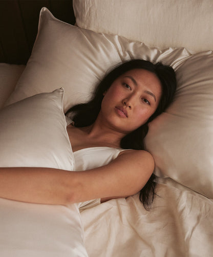 Taie d'oreiller réversible en lin et soie - Ivoire