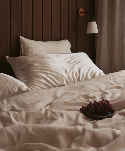 Taie d'oreiller réversible en lin et soie - Ivoire