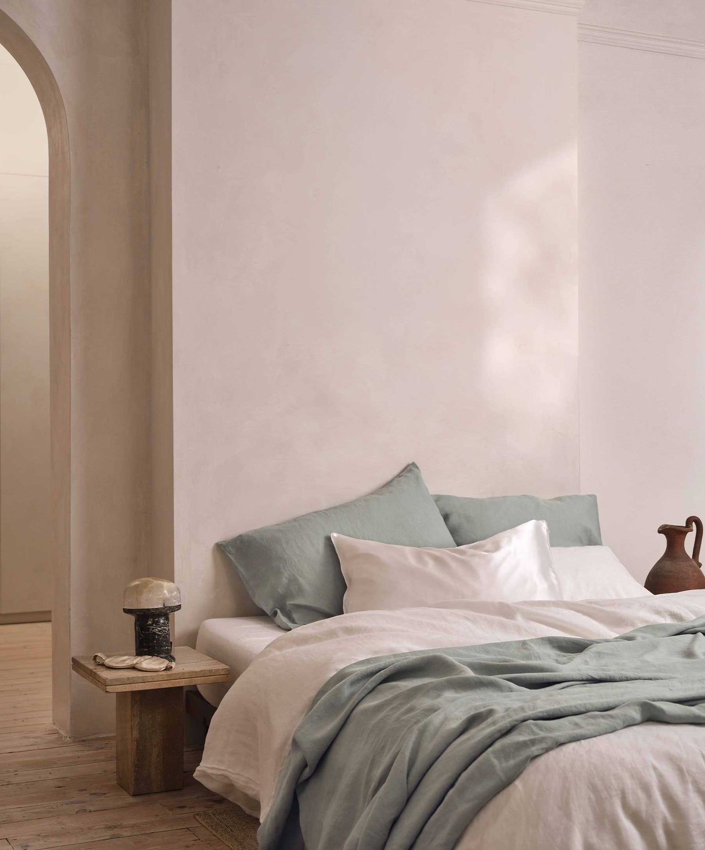 Taie d'oreiller réversible en lin et soie - Blanche