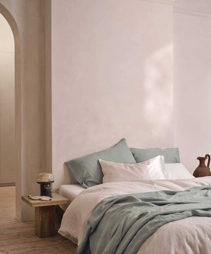 Taie d'oreiller réversible en lin et soie - Blanche