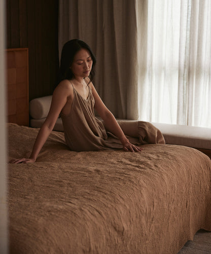 Couverture brodée Willow - Noix de muscade